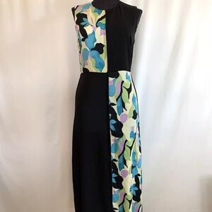 Diane Von Furstenberg Black And Floral Color Block Maxi Dress - 0 Extra Small
